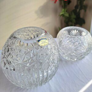 VTG POLONIA CRYSTAL Candle Globes or Rose Bowls- Poland